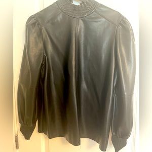 Faux leather mock neck top